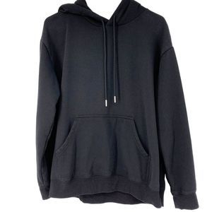 Womens Black Pullover Hoodie H&M Terry Sz Large Drawstring Pocket 3838 Lined